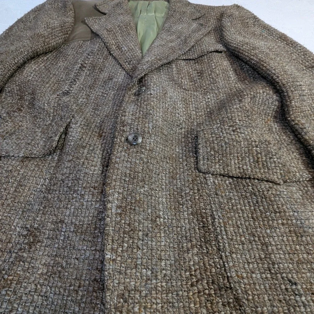 Vintage Johnny Carson Wool‎ Jacket L Brown Tweed Elbow Patches USA